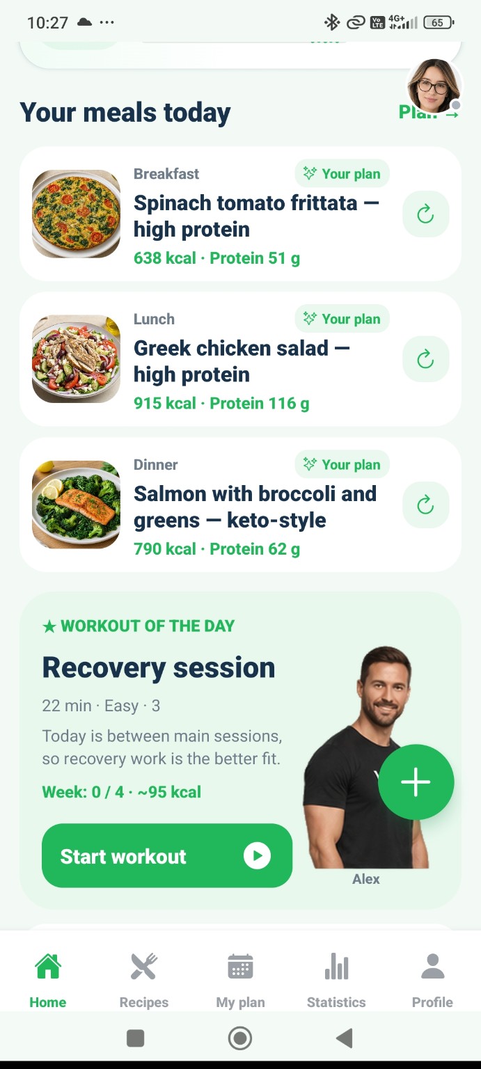 VYTA daily meals and workout guidance